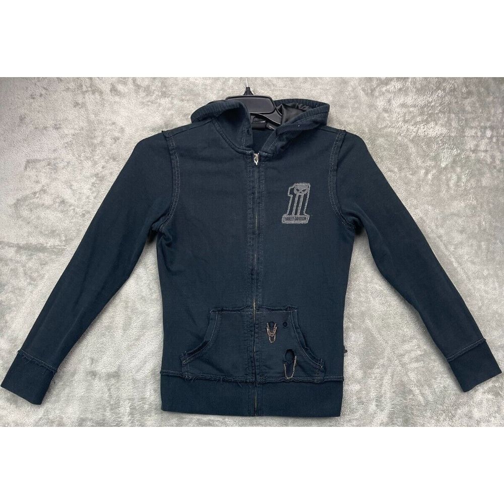 Harley Davidson Women's Full Zip Hoodie‎ Skull/#1 Distressed Pockets Comfort